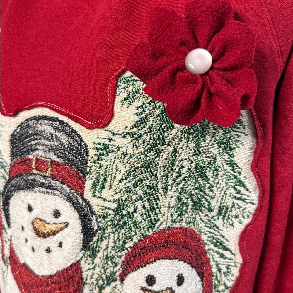 Upcycled Snowman Sweatshirt with Floral Detail - Picture 4 of 12